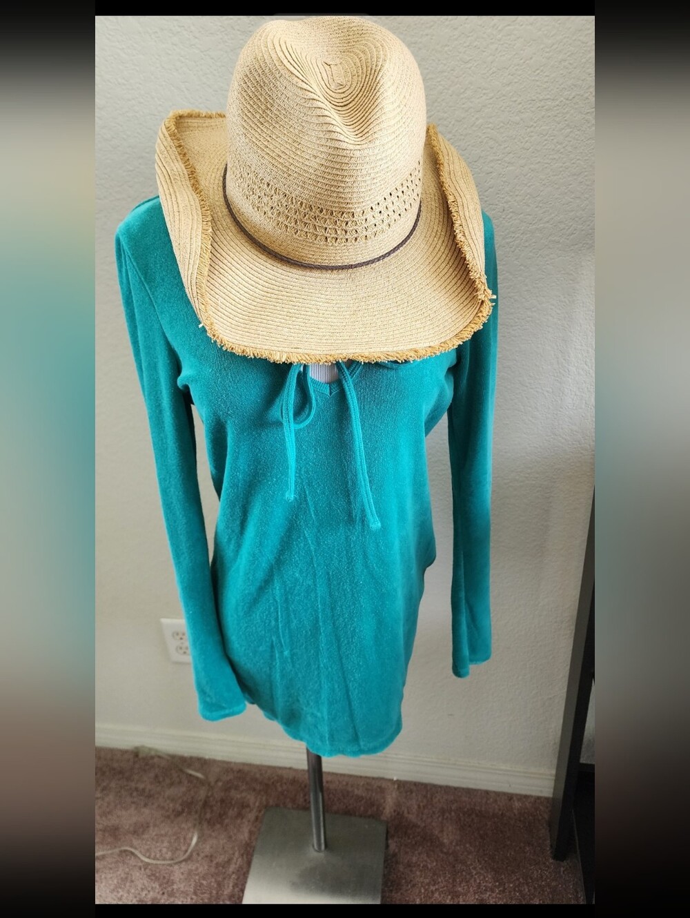 Old Navy Teal Long-Sleeve Tie-Neck Swim Coverup